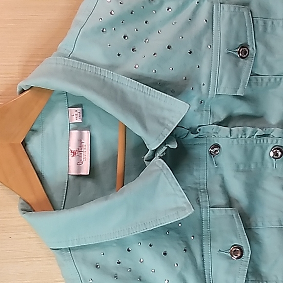 Quacker Factory Teal Jean Rhinestoned Vest. Women's Size Large - Picture 2 of 6